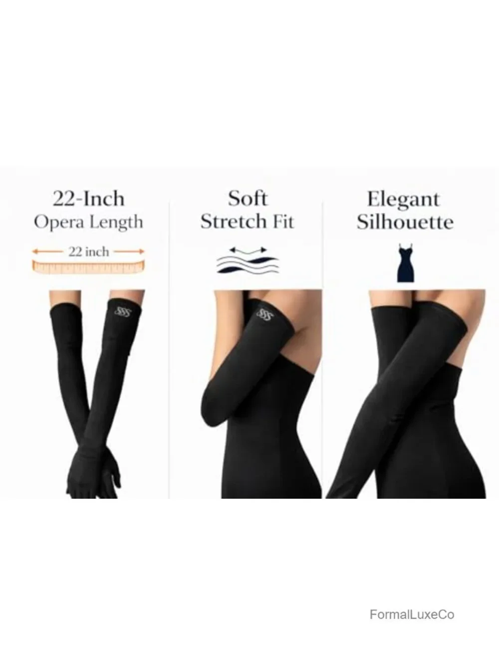 22-Inch Elbow Length Stretch Fabric Formal Evening Opera Gloves